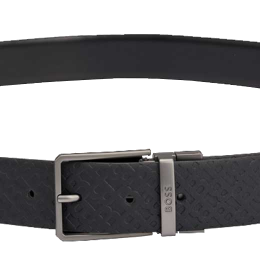 This Hugo Boss leather belt comes with a gun metal grey branded buckle.