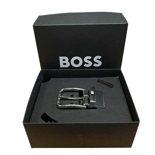 This Hugo Boss black leather belt comes in its own bespoke gift box.