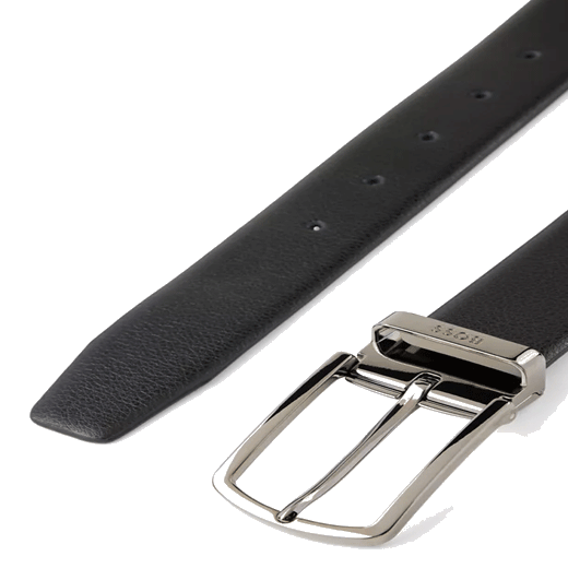 Reversible Leather Belt With Gunmetal Buckle With BOSS Engraved Hardware.
