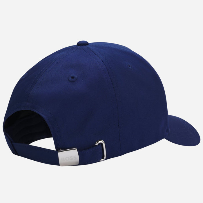 Back view of the BOSS Poulin-BC D'LUX-Flag Blue Polyester Twill Cap with USA Flag Badge.