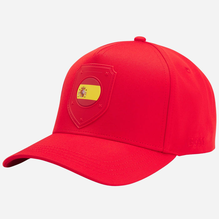 The BOSS Poulin-BC D'LUX-Flag Red Polyester Twill Cap with Spain Flag Badge by BOSS.
