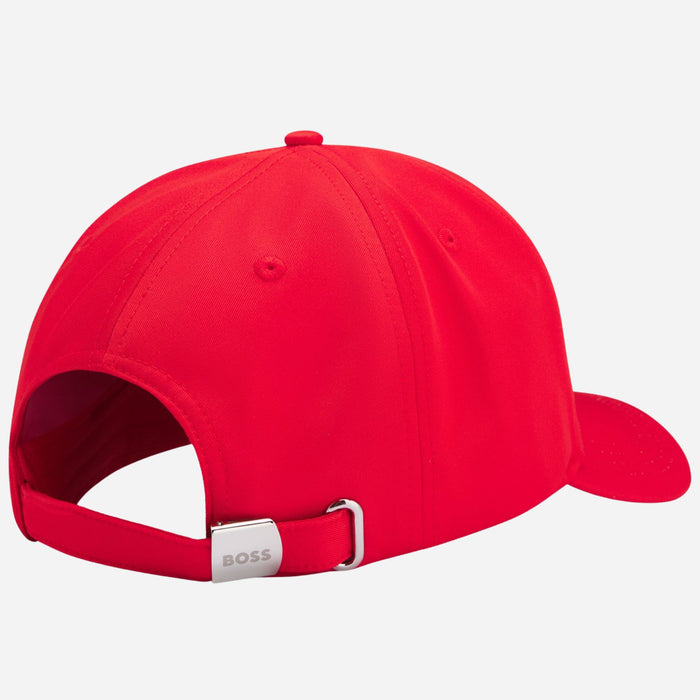 Back view of the BOSS Poulin-BC D'LUX-Flag Red Polyester Twill Cap with Spain Flag Badge.
