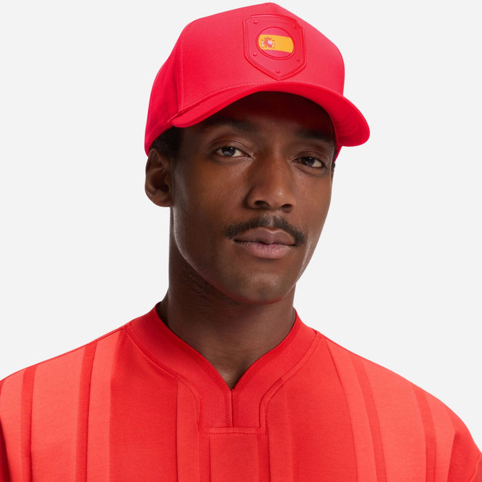 The BOSS Poulin-BC D'LUX-Flag Red Polyester Twill Cap with Spain Flag Badge by BOSS.