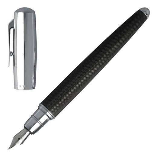Full view of the Pure lacquer and chrome-plated fountain pen by Hugo Boss.