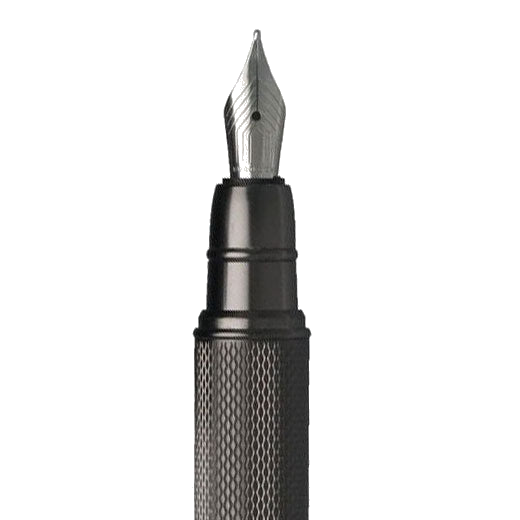 Zoomed in view of the chome-plated engraved cap on the Hugo Boss Pure pen.