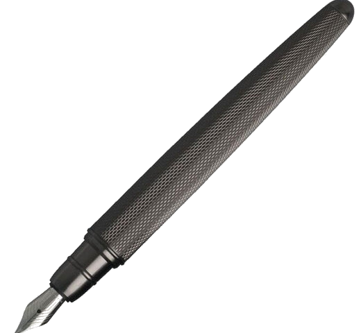 Hugo Boss pure dark chrome fountain pen full view without cap.