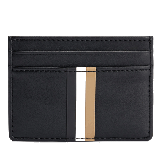 This BOSS Ray 4CC Faux Leather Card Holder has the iconic three-stripe design on the rear.