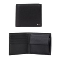 This Ray 4CC Faux Leather Coin Pouch Wallet by BOSS has four card slots and a coin pouch inside the bifold interior.