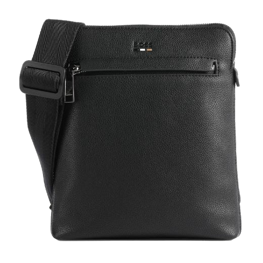 This BOSS Ray Black Faux Leather Envelope Bag has a main zip compartment and an exterior front zip pocket.