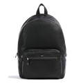 This BOSS Ray Faux Grained Leather Backpack has a front zip pocket that is raised, and another smaller zip pocket within that front pocket.