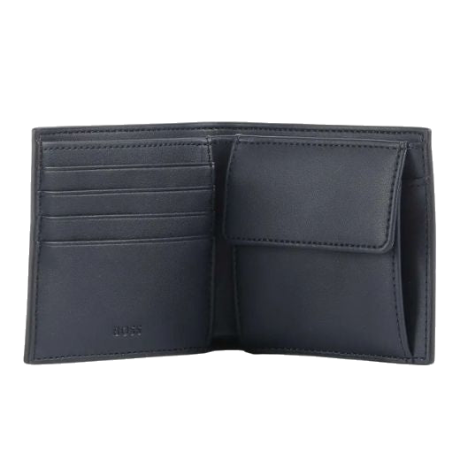 Inside the Ray Faux Leather Navy Blue 4CC Wallet with RFID-Blocking you'll find room for 4CC, a banknotes compartment, two slip pockets, and a coin pouch.