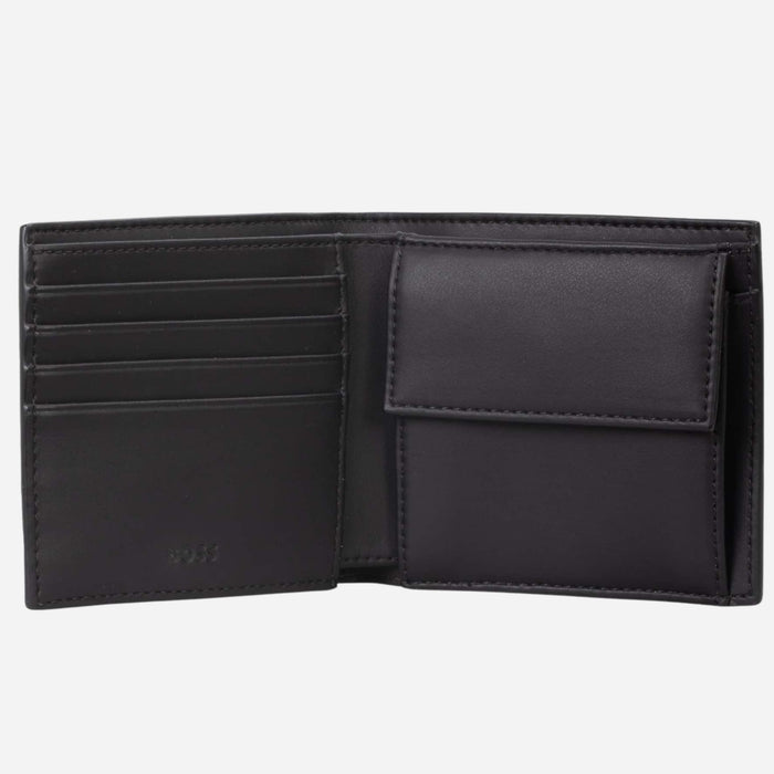 Inside the BOSS Ray MS 4CC Black Bifold Wallet with Coin Pouch.