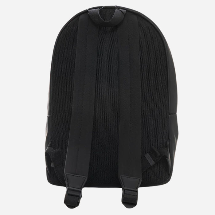 Back view of the Ray MS Black Backpack with Three Stripe and Patterned Detail.