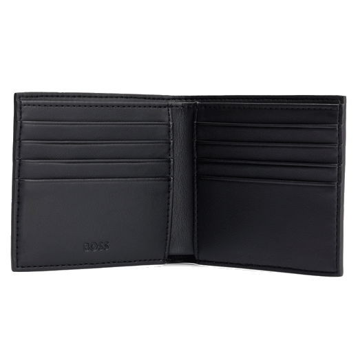 Keep your money and cards safely in one place with this BOSS Ray Signature Stripe Faux Leather 8CC Wallet.