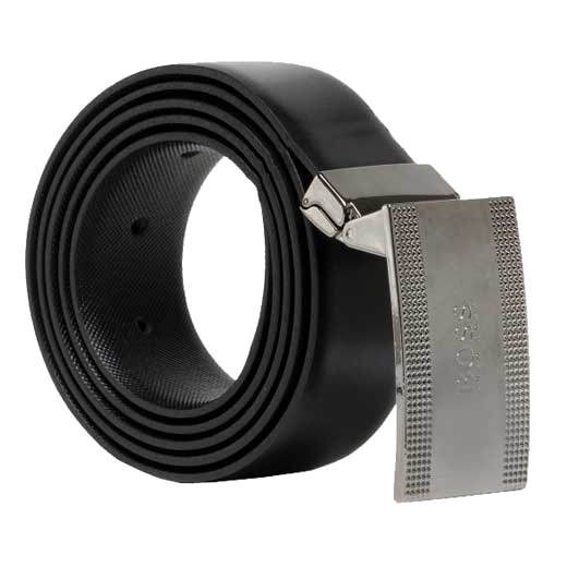 This Hugo Boss black leather belt comes with a sold stainless steel belt buckle.