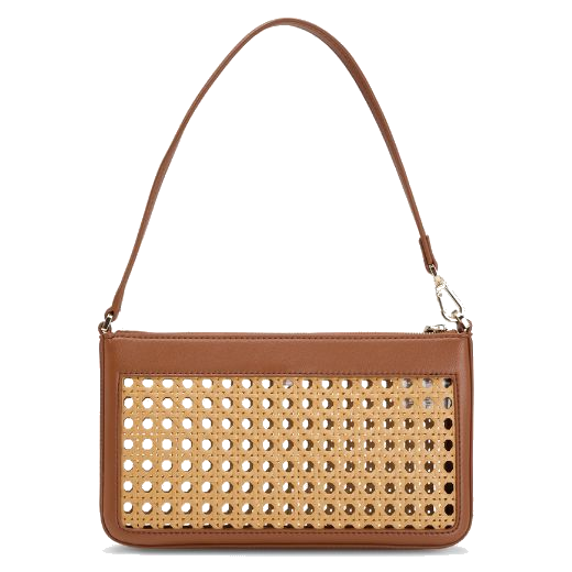 This BOSS Sandy Brown Faux Leather Woven Shoulder Bag has a detachable shoulder strap in matching brown leather.