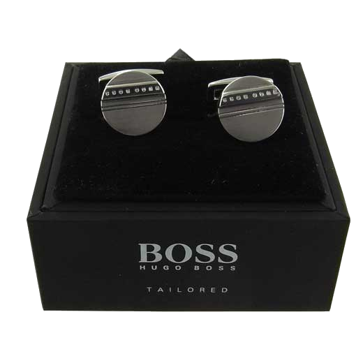 This pair of Hugo Boss silver round cufflinks come in their own bespoke gift box.