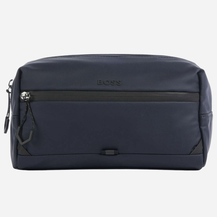 The BOSS Stenson Navy Blue Wash Bag with Raised Black Logo by BOSS.