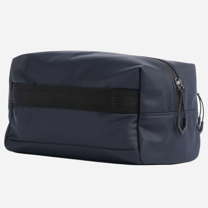 Back view of the BOSS Stenson Navy Blue Wash Bag with Raised Black Logo.