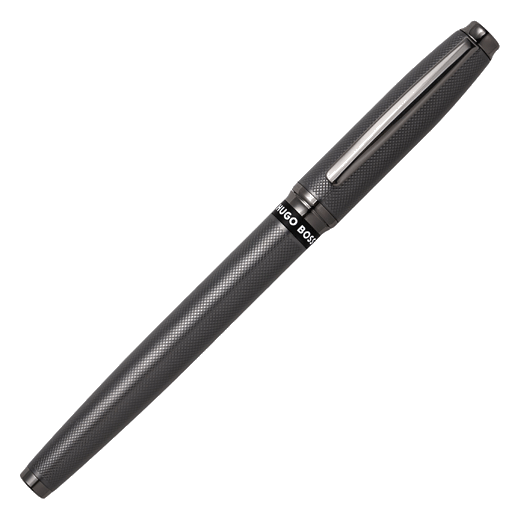 This Hugo Boss Stream Fountain Pen Gunmetal has a textured pattern on the barrel and cap.