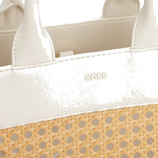 Wear this BOSS White Faux Leather Woven Tote Bag With Zip Pouch during the summer when you're headed out or take it on holiday with you.