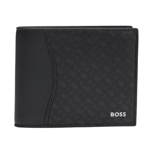 This Zair Monogram 4CC Bifold Coin Pouch Wallet by BOSS has a monogram print which is quite subtle on the textured leather.