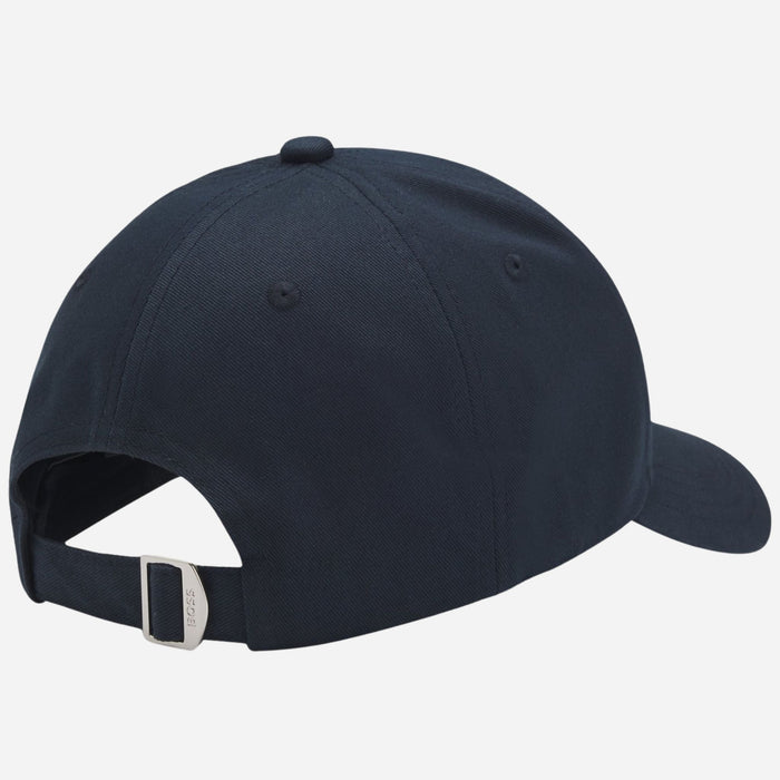 Back view of the BOSS Zed Navy Blue Cotton-Twill Cap with Embroidered White Logo.