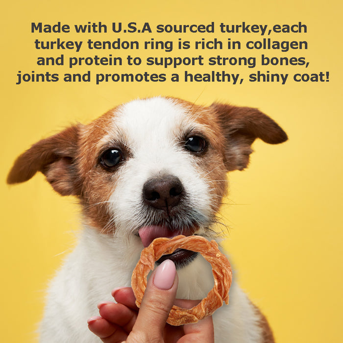 Canine Naturals Natural Turkey Tendon Rings - Slow Roasted Treats for Dogs - 4 Count