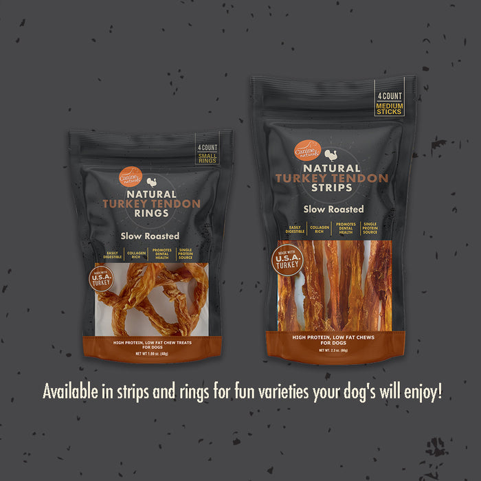 Canine Naturals Natural Turkey Tendon Rings - Slow Roasted Treats for Dogs - 4 Count