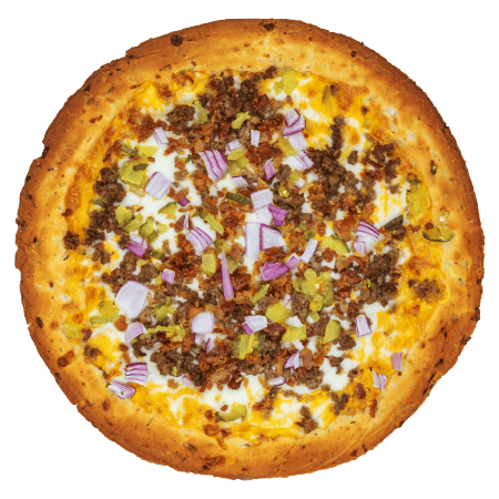 Bacon cheeseburger cauliflower pizza sliced and ready to eat
