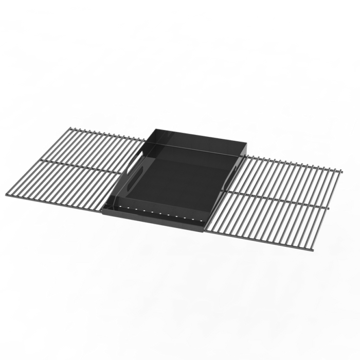 Pit Boss Ceramic Coated Griddle Insert and Cooking Grates Set. Black with silver racks.