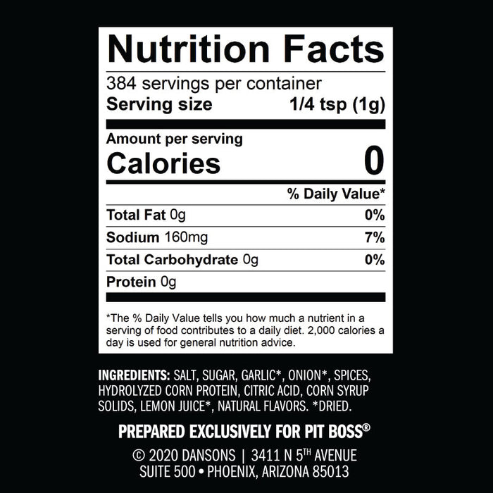 Nutrition facts on Chicken & Poultry Rub.