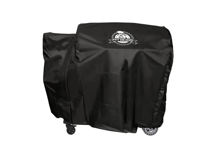 Black Pit Boss Grills Competition Series 1600 BBQ cover with brand logo and wheels.