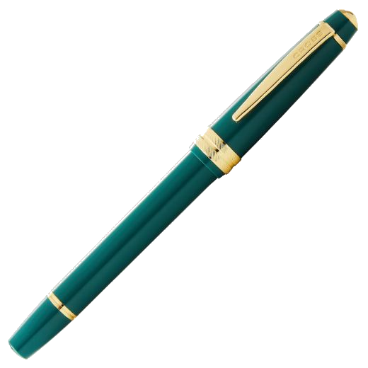 This Bailey Light Dark Green Fountain Pen by Cross has the brand name engraved on the top part of the clip.