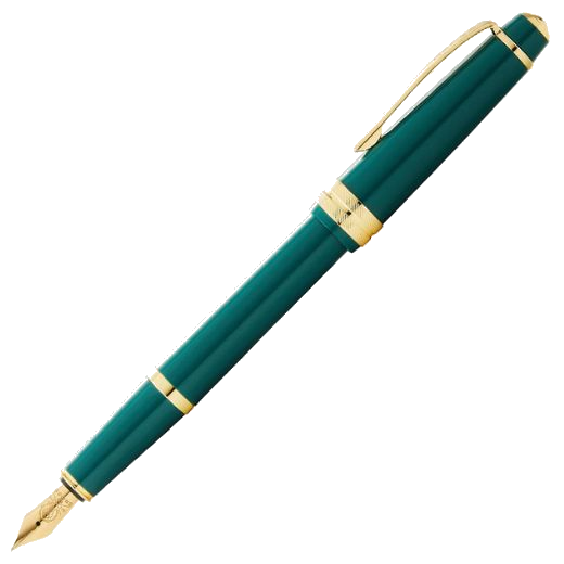 This Bailey Light Dark Green Fountain Pen comes in a Cross presentation box and is secured with the elastic pen loop that will keep the pen in place during transit.