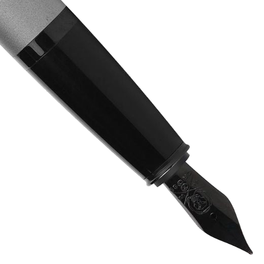 This Cross Bailey Matte Gunmetal Fountain Pen has special engraving on the stainless steel nib.