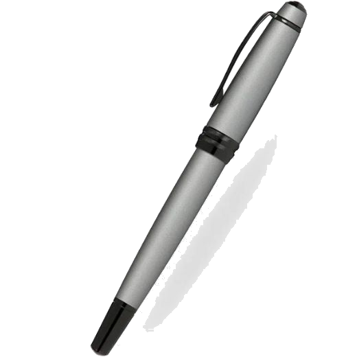 This Cross Bailey Matte Gunmetal Grey Rollerball Pen has a slightly curved clip with the Cross brand name engraved.