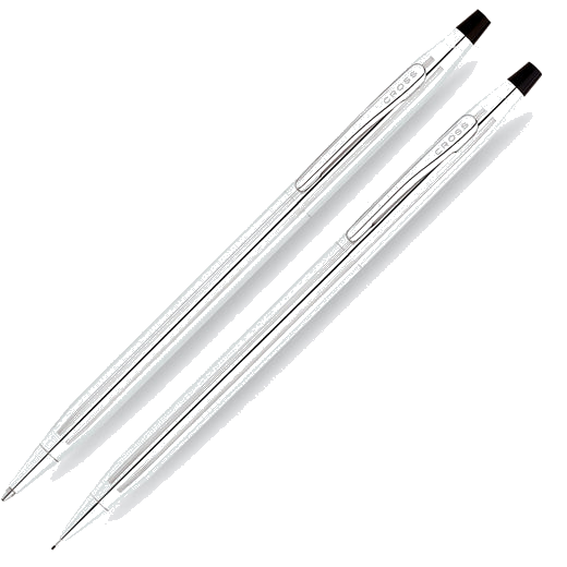 Front view of the Cross Ballpoint Pen and Pencil 0.7mm Set - Classic Century Lustrous Chrome.