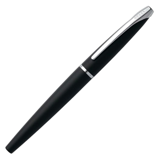 This Cross Basalt Black ATX Fountain Pen has the brand name on the top of the clip that has a slightly curved top as it fits into the cap.