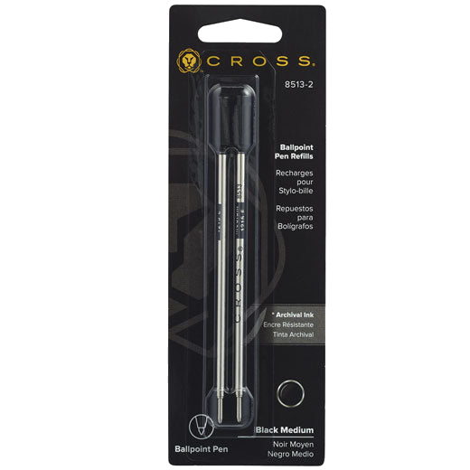 Cross Ballpoint Refills in Black with Medium Nib inside blister packaging.
