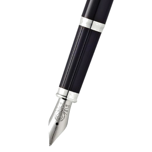 This Black Lacquer Century II Fountain Pen by Cross has engraving on the nib with the brand name and a medium point that allows for smooth writing.