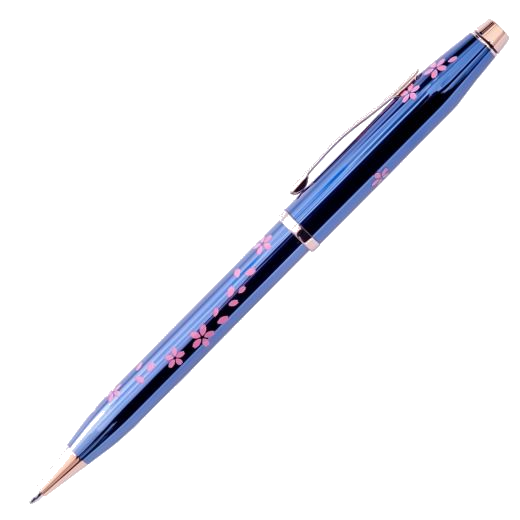 The Century II Cherry Blossom Ballpoint Pen in Blue features a pink cherry blossom petal design.