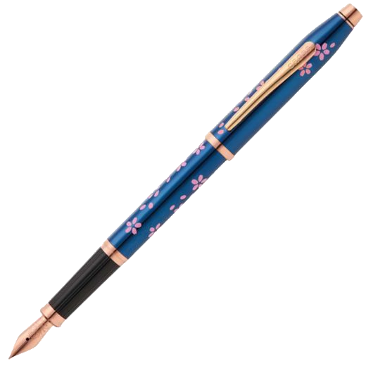 The Century II Cherry Blossom Fountain Pen in Blue PVD features a beautiful springtime design.
