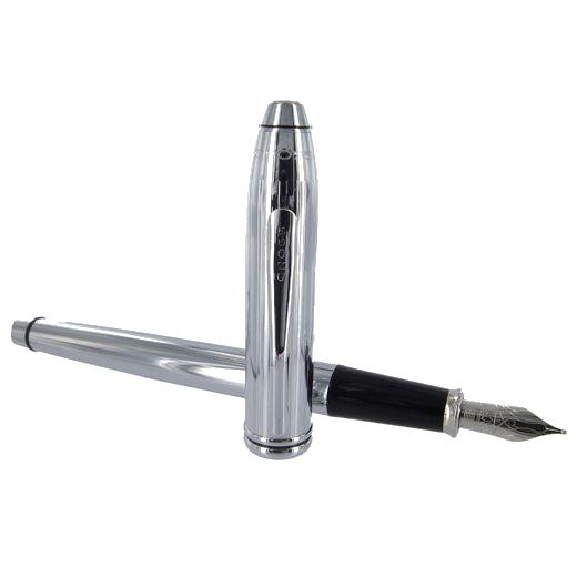 The Cross Townsend Lustrous Chrome fountain pen with detached pen cap.