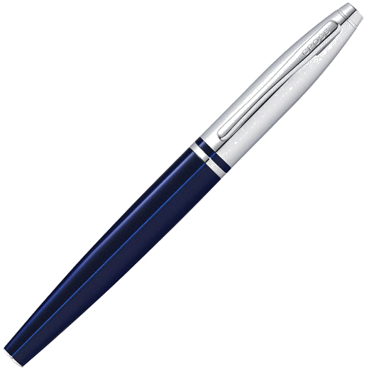This Polished Blue Lacquer & Chrome Calais Rollerball Pen designed by Cross can be gift wrapped upon purchase.