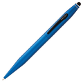This CROSS Tech2 Metallic Blue Ballpoint Pen with Stylus has a brushed chrome finish with a metallic sheen.