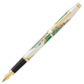 This Wanderlust Borneo Fountain Pen by Cross has rose gold accents with a gold-plated nib that has the Cross engraving on there.