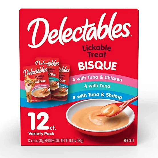 Delectables Bisque Variety Pack Lickable Cat Treat and Topper, 12 ct.