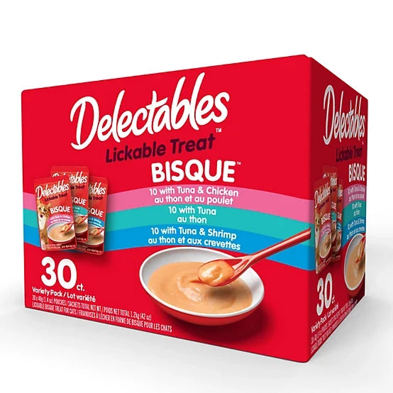 Delectables Bisque Variety Pack Lickable Cat Treat and Topper, 30 ct.