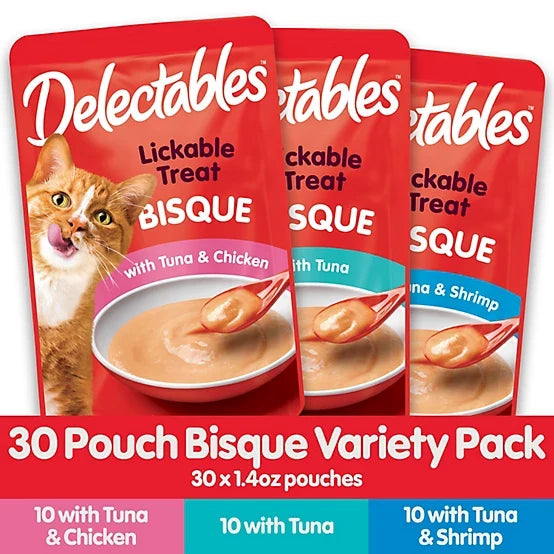 Delectables Bisque Variety Pack Lickable Cat Treat and Topper, 30 ct.